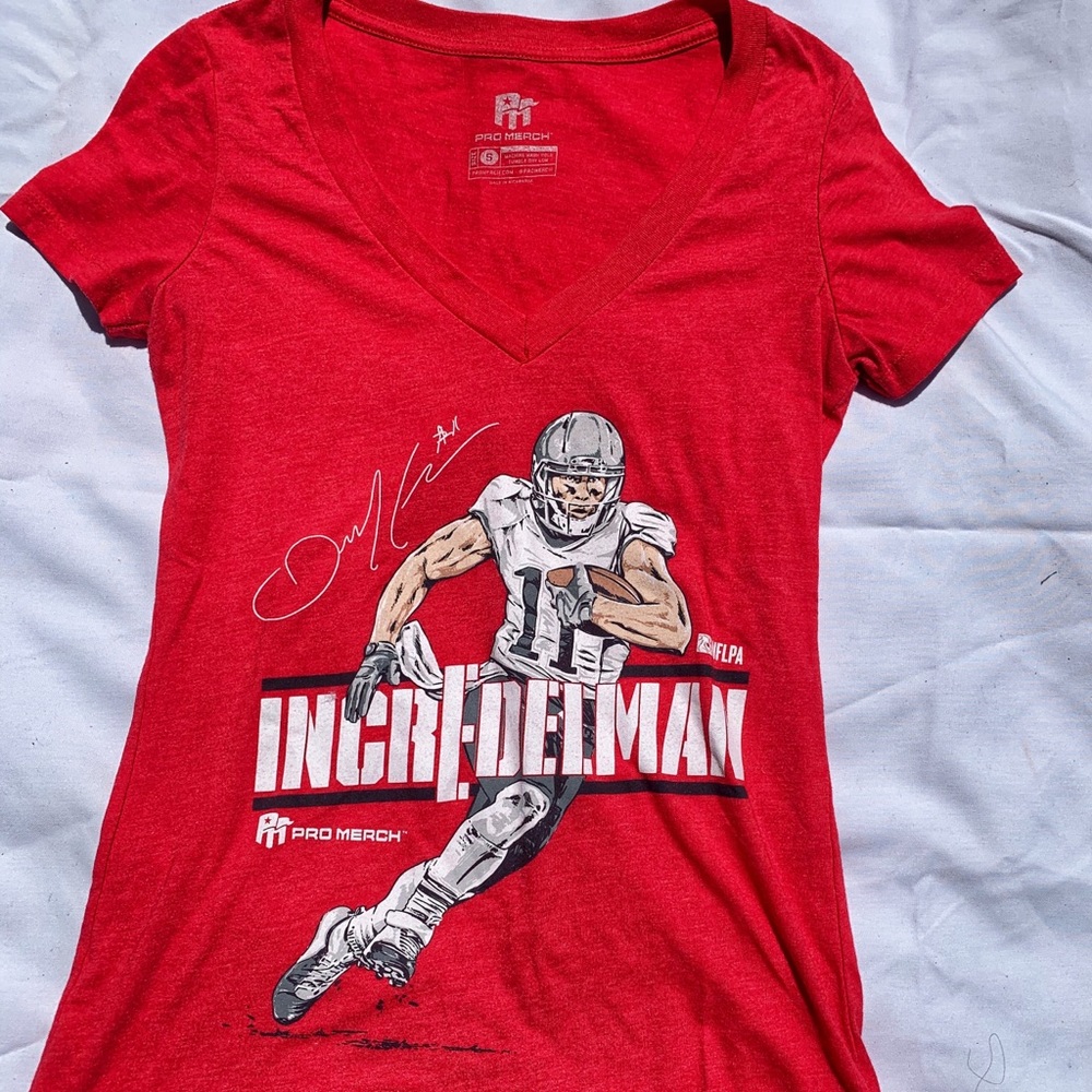 Red Pro-Merch V Neck Julian Edelman T-Shirt